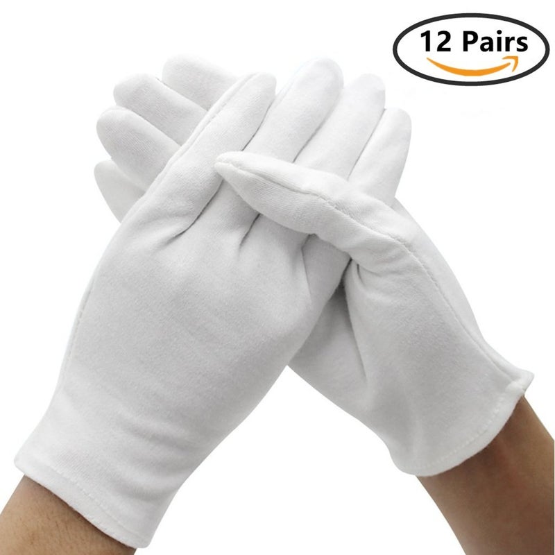 DreamHigh DH 12 Pairs White Cotton Gloves Soft mittens, Jewelry Inspection Stretchy Work Gloves-Medium - Image 5